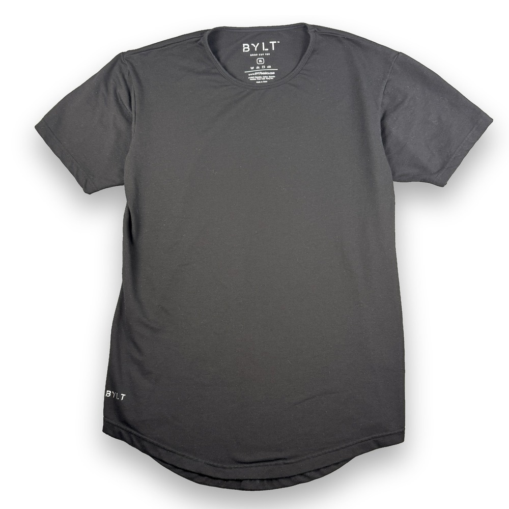 BYLT Drop Cut Tee Mens XL Black Short Sleeve Crew Neck Athletic T-Shirt